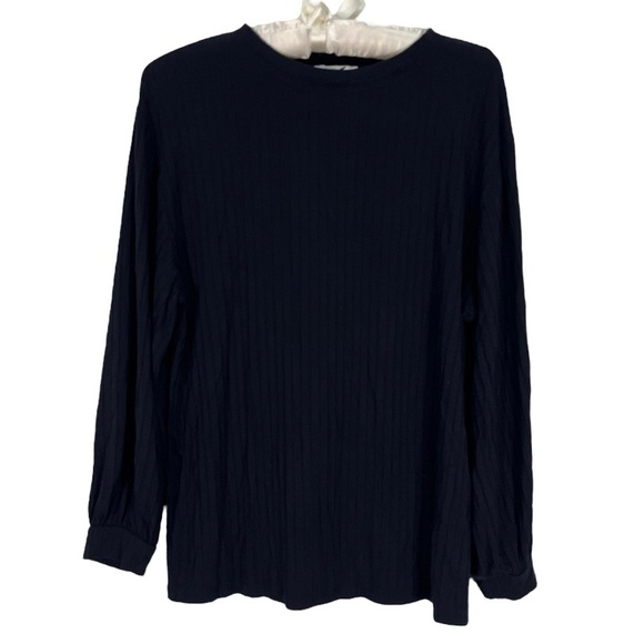 Daily Ritual Black Blouse Ribbed Balloon Bishop Sleeve Flowy Knit Modest Sz XS - Picture 1 of 10